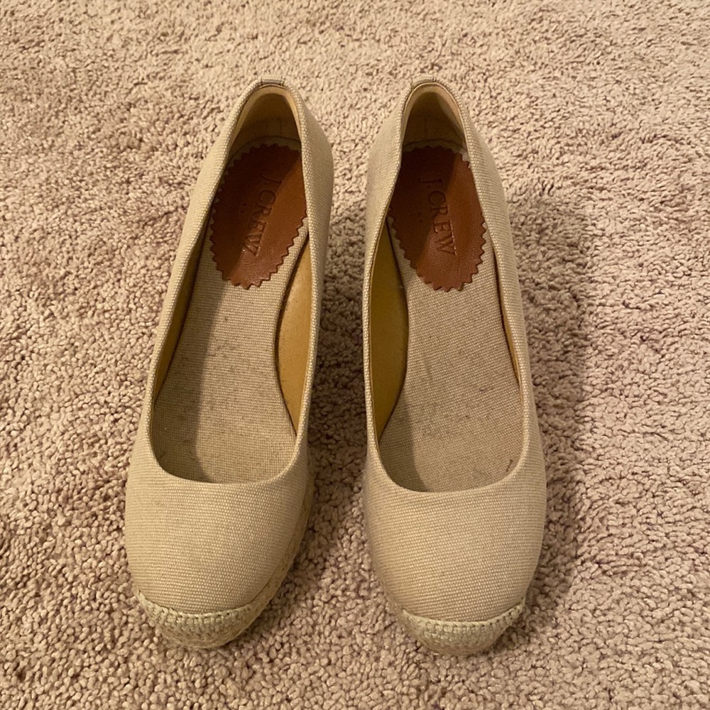 Jcrew, tan cloth wedges, size 6